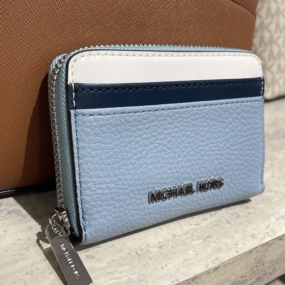 Michael Kors Jet Set Travel Medium Zip Around Color-Block Wallet  Pale Blue Mult